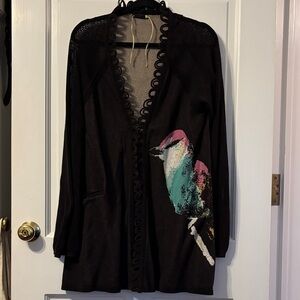 Anthro leifsdottir Cordiva Bird Black Cardigan Sweater